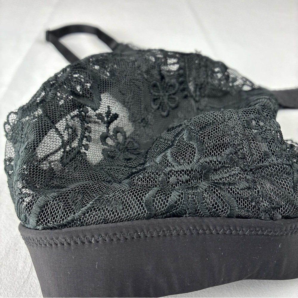 Aerie Black Floral Lace Bralette XL Triangle Cups Stretch Lounge Sexy Vixen Wild